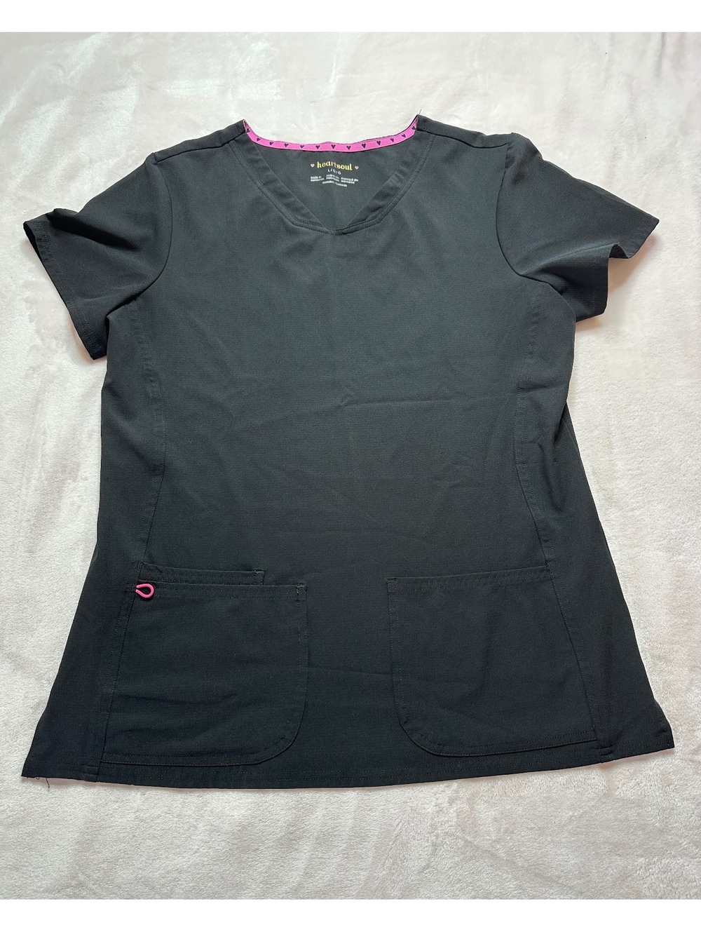 HeartSoul Break On Through Pitter-Pat V-Neck Scrub Top - Black - Size Large